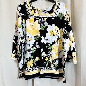 Alfred Dunner Womens Top Size 3X Floral‎ Square Neck Dark Romantic Boho 18746